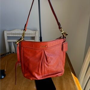 Coach 2012 Ashley Burnt Orange Leather Shoulder Bag with crossbody strap